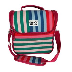 Preppy Color Striped Lunch Bag Insulated Shoulder Strap One Size School Work